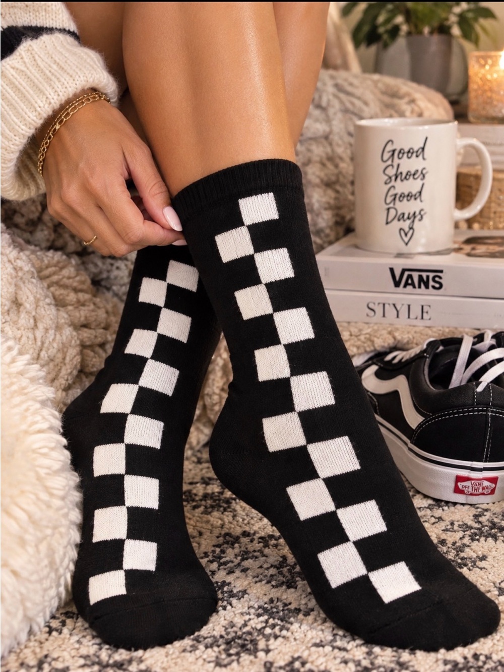 Vans Black & White Checkerboard Crew Socks